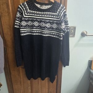 Navy and White Patterned Sweater Dress